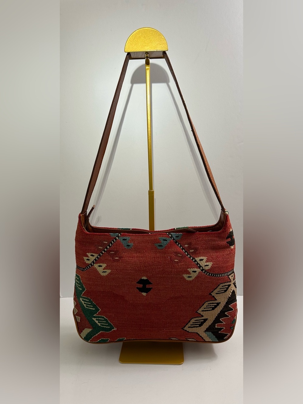 Turkish Kilim Shoulder Bag with Leather Strap